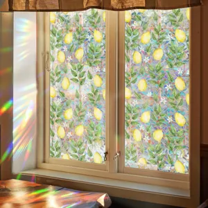 Decorative lemon rainbow window film static cling glass sticker for home privacy and sun catcher.