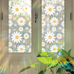 Rainbow window film static cling privacy glass sticker with daisy flower sun catcher design