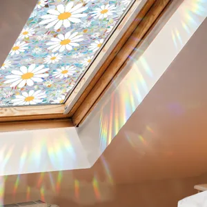 Rainbow window film with daisy pattern, static cling glass sticker for suncatcher and home decor.