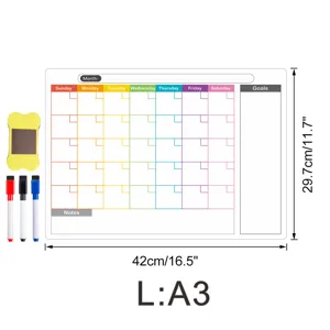 Magnetischer Monatsplaner für Kühlschrank, Whiteboard mit Stiften und Tafelwischer.