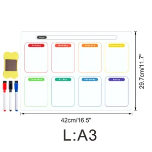 Magnetischer A3 Wochenplaner Whiteboard für Kühlschrank mit bunten Stiften und Radierer.