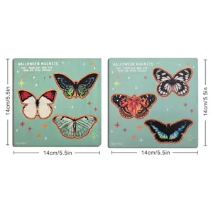 Wooden Halloween butterfly fridge magnets set, decorative magnetic stickers for kitchen home decor.