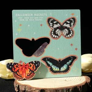 Wooden magnetic butterfly fridge magnet, Halloween decor cute kitchen sticker board.