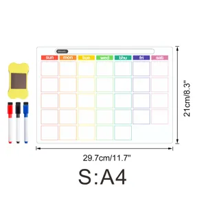 Magnetischer Monatskalender Whiteboard Set mit 3 Stiften und Radierer, A4 29,7x21cm.