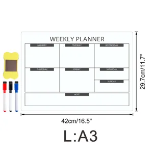 Magnetischer Wochenplaner Whiteboard fur den Kuhlschrank mit Stiften und Radiergummi A3.