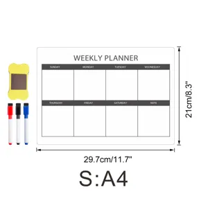 Magnetischer Wochenplaner Whiteboard A4 Größe mit Markern und Radierer für Kühlschrank.