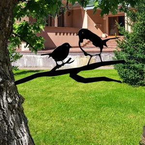 Black metal bird tree branch silhouette art garden stake for outdoor yard decor