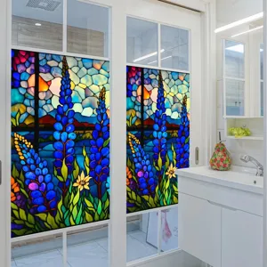 Static window privacy film stained glass decorative sticker for bathroom door and home decor.