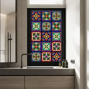 Retro stained glass window film decorative privacy static cling film for home bathroom.