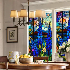 Stained glass window film static cling decorative floral privacy film for home bathroom glass door.