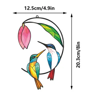 Metal hummingbird wall hanging double sided window decor stained glass style art ornament