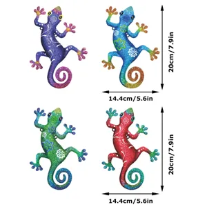 Metal gecko wall art set 4pcs colorful lizard hanging outdoor garden fence home decor