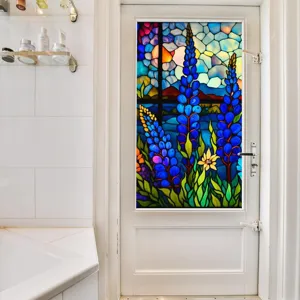 Stained glass window film retro floral privacy sticker for bathroom door home decor details