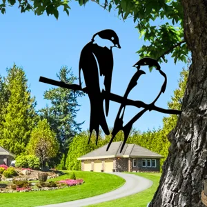 Metal garden bird silhouette stake tree art outdoor iron animal yard decor ornament