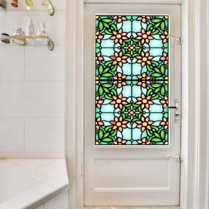 Retro floral static window film stained glass privacy sticker for glass door and home decor.