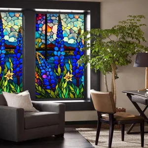 Stained glass window film static cling retro floral decorative film for home bathroom glass.