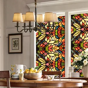 Colorful retro floral stained glass window film for privacy protection and home decor glass sticker.
