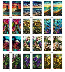 Colorful Floral Sunset Stained Glass Window Film Static Cling PVC Removable Decorative Glass Sticker for Home Bathroom