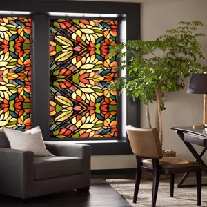 Stained glass window film retro floral privacy window sticker for home bathroom decoration