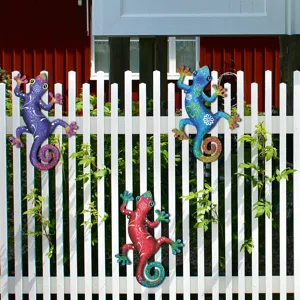 Colorful metal gecko lizard outdoor hanging garden fence home decor wall art ornament