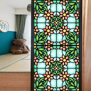 Stained glass window film retro floral static cling PVC decorative privacy glass sticker detail view