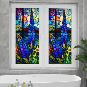 Decorative stained glass window film, floral self-adhesive privacy film for bathroom window.