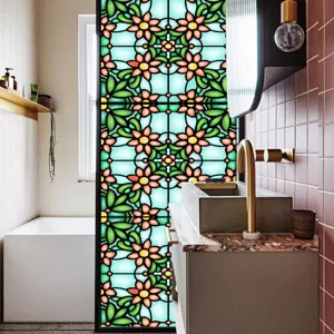 Colorful stained glass window film retro floral static cling PVC window privacy film.