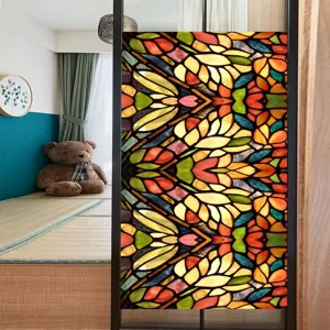 Colorful retro stained glass window film, static cling PVC privacy film for home decor.