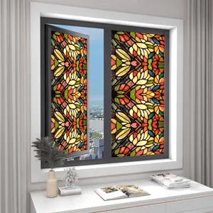 Stained glass window film decorative retro floral privacy static cling glass sticker for home