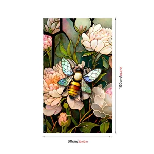 Close-up detail of the colorful stained glass floral and bee window film sticker.