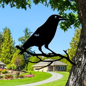 Black metal raven garden stake silhouette tree branch yard art outdoor metal decoration 1pc
