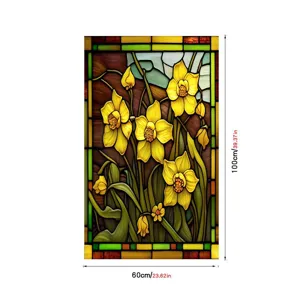 Stained glass window film static cling floral plant PVC decorative privacy window sticker
