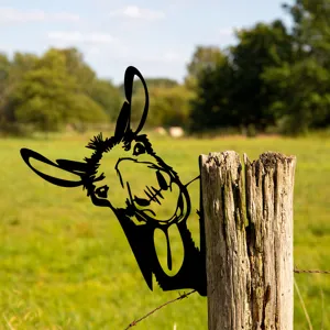 Metal donkey garden silhouette fence peek ornament outdoor metal art yard decor.