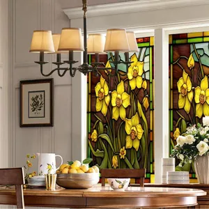 Stained glass window film floral daffodil decorative privacy PVC static cling sticker