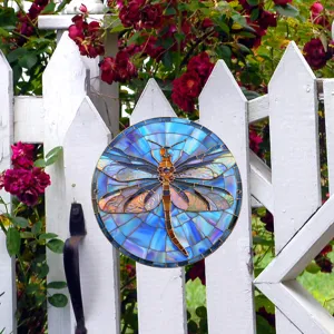 Decoración colgante de libélula de mosaico al aire libre, placa de jardín de vitral.