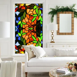 Colorful retro stained glass window film static cling removable PVC decorative glass sticker