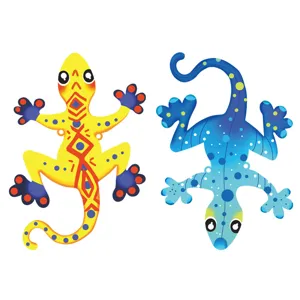 Colorful metal gecko wall art outdoor garden fence hanging sculpture home decor 2pcs set