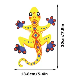 Metal gecko wall art for outdoor garden fence hanging decoration, colorful lizard ornament.