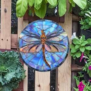 Hermosa placa colgante de metal de libélula de mosaico para decoración de jardín.