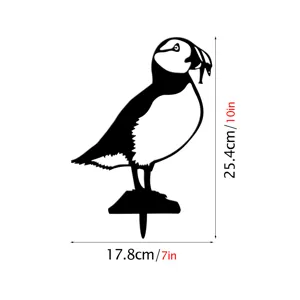 Metal puffin garden stake black animal silhouette lawn ornament outdoor yard art decor 10 inch