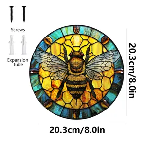 Colgante de pared de abeja de metal redondo con tornillos y taco, 20.3cm decoración vitral