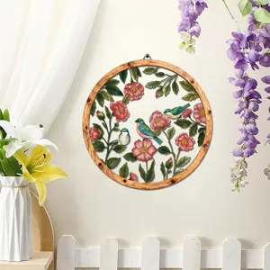 Wooden iron metal wall hanging round floral bird decor for home room wall art decoration