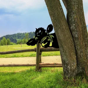 Metal garden tree silhouette art animal decor for outdoor yard fence landscape display.