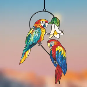 Stained glass parrot window hanging decoration colorful macaw dual-sided suncatcher art