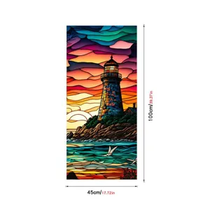 Colorful stained glass window film electrostatic PVC lighthouse sunset decor sticker 45x100cm