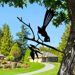 Metal bird garden stake outdoor yard art silhouette tree branch decoration black metal sculpture