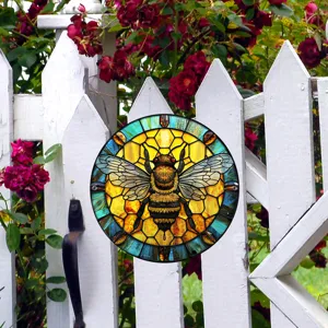 Adorno colgante de abeja de vidrieras para jardín, decoración de patio exterior y cartel de pared.