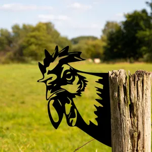 Metal rooster garden stake outdoor yard art silhouette fence decoration iron animal sculpture