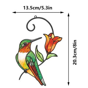 Stained glass metal hummingbird wall hanging decor window ornament size 13.5x20.3cm
