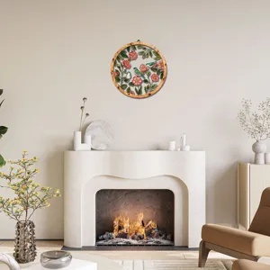 Wooden metal wall art circular floral bird hanging decor for modern living room interior design.